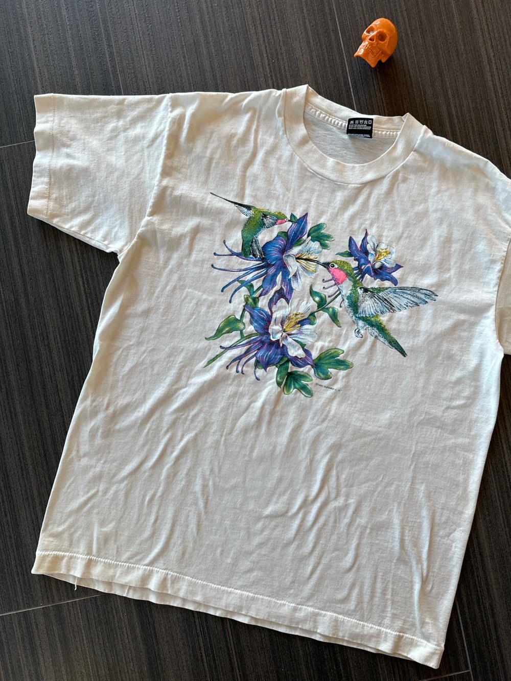 90s Hummingbird flower art shirt sz L